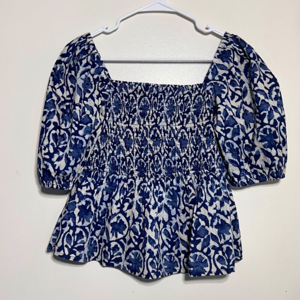 Dizzy Lizzy Smocked Bodice Puff Sleeve Cotton Floral Shirt Top Womens Size Small - Picture 1 of 6